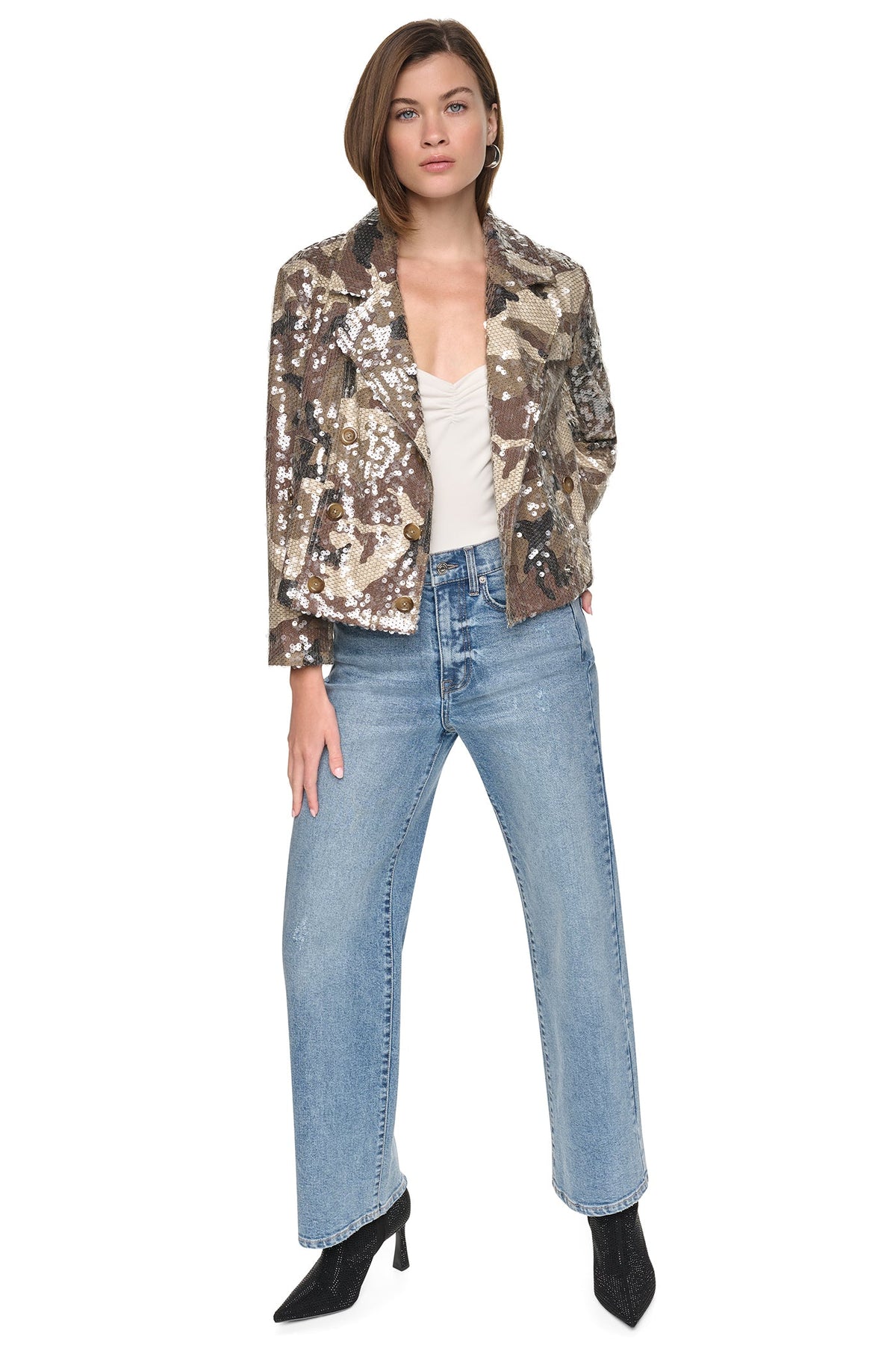 DKNY SEQUIN DOUBLE BREASTED TRENCH COAT