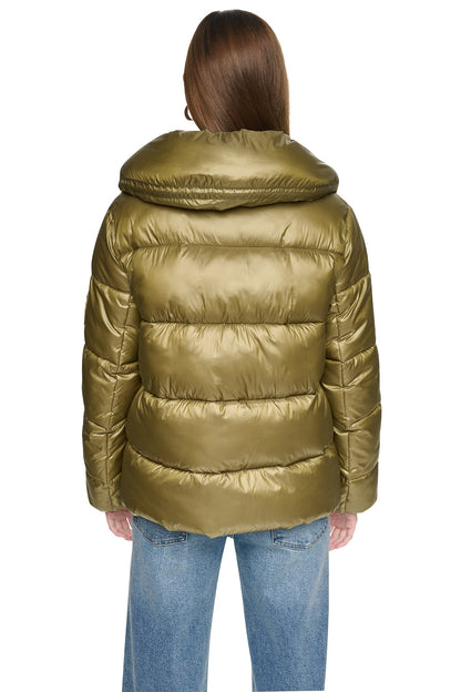DKNY QUILTED PUFFER WITH DRAMA COLLAR