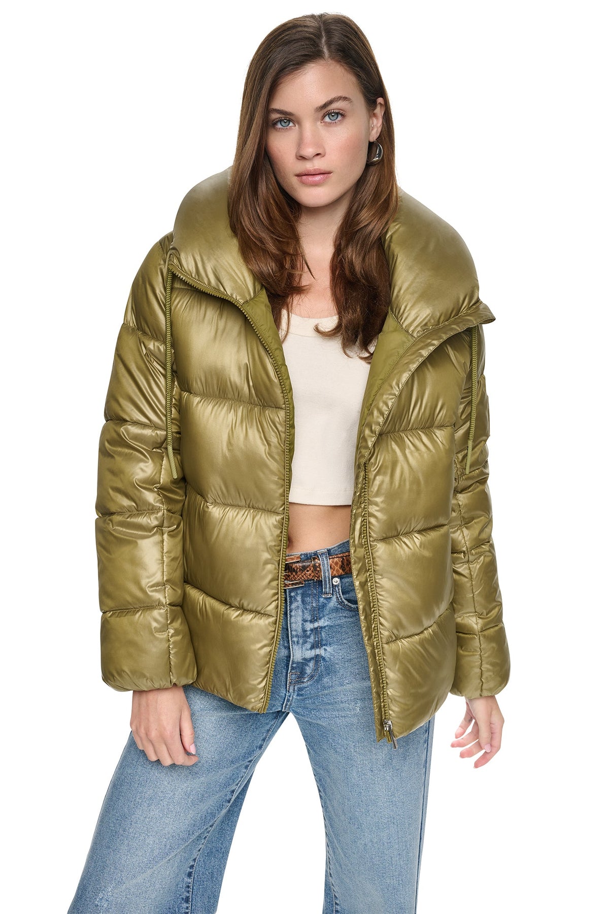 DKNY QUILTED PUFFER WITH DRAMA COLLAR