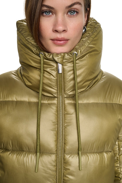 DKNY QUILTED PUFFER WITH DRAMA COLLAR