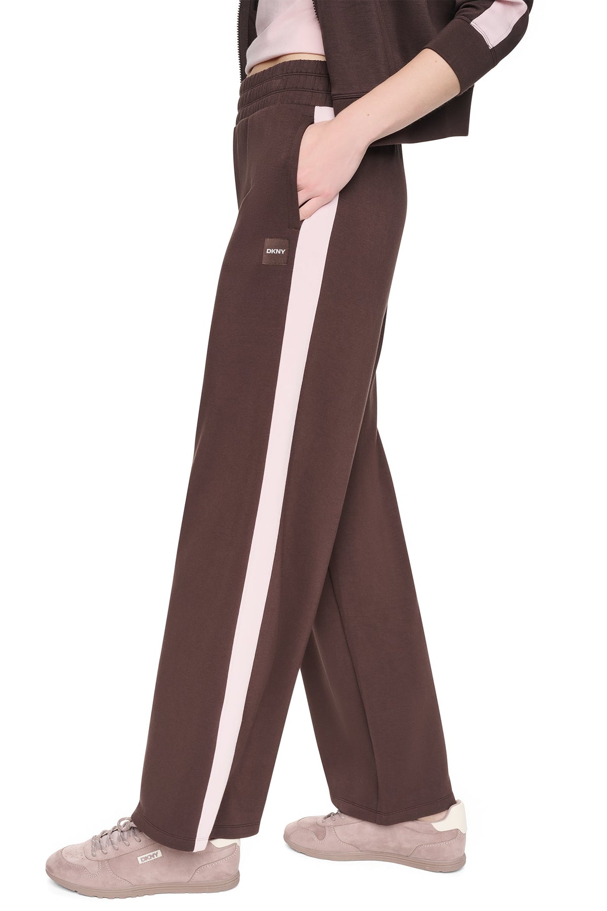 DKNY HIGH-RISE SIDE STRIPE WIDE-LEG PANT