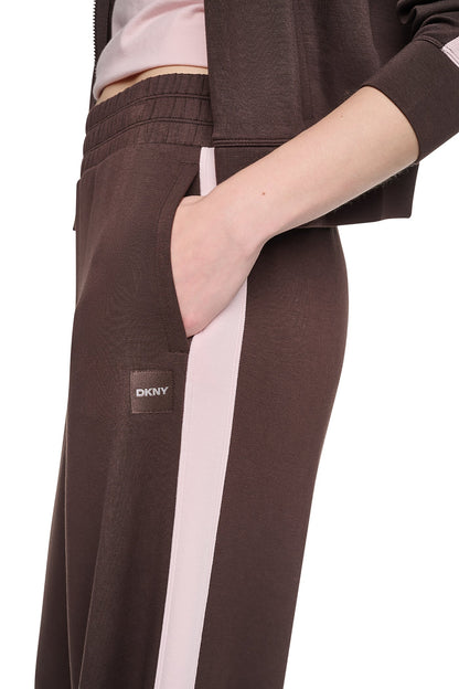 DKNY HIGH-RISE SIDE STRIPE WIDE-LEG PANT