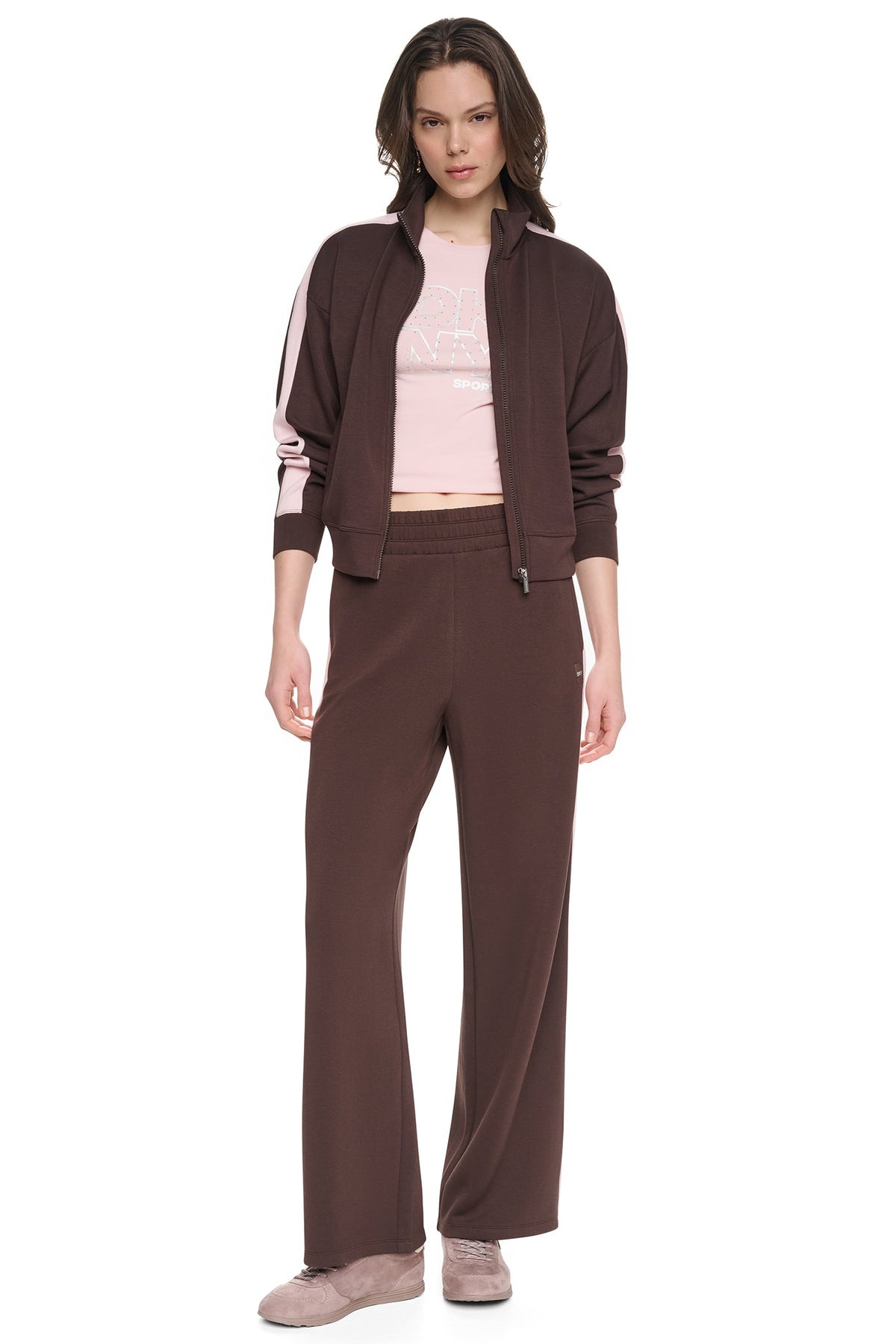 DKNY HIGH-RISE SIDE STRIPE WIDE-LEG PANT