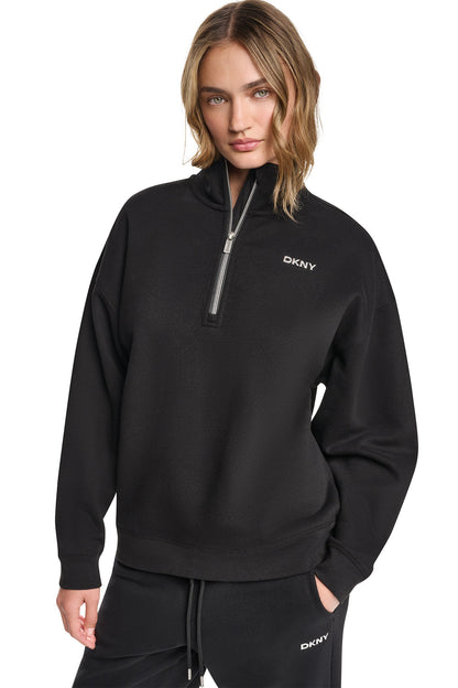 DKNY METALLIC BUBBLE 1/4 ZIP PULLOVER