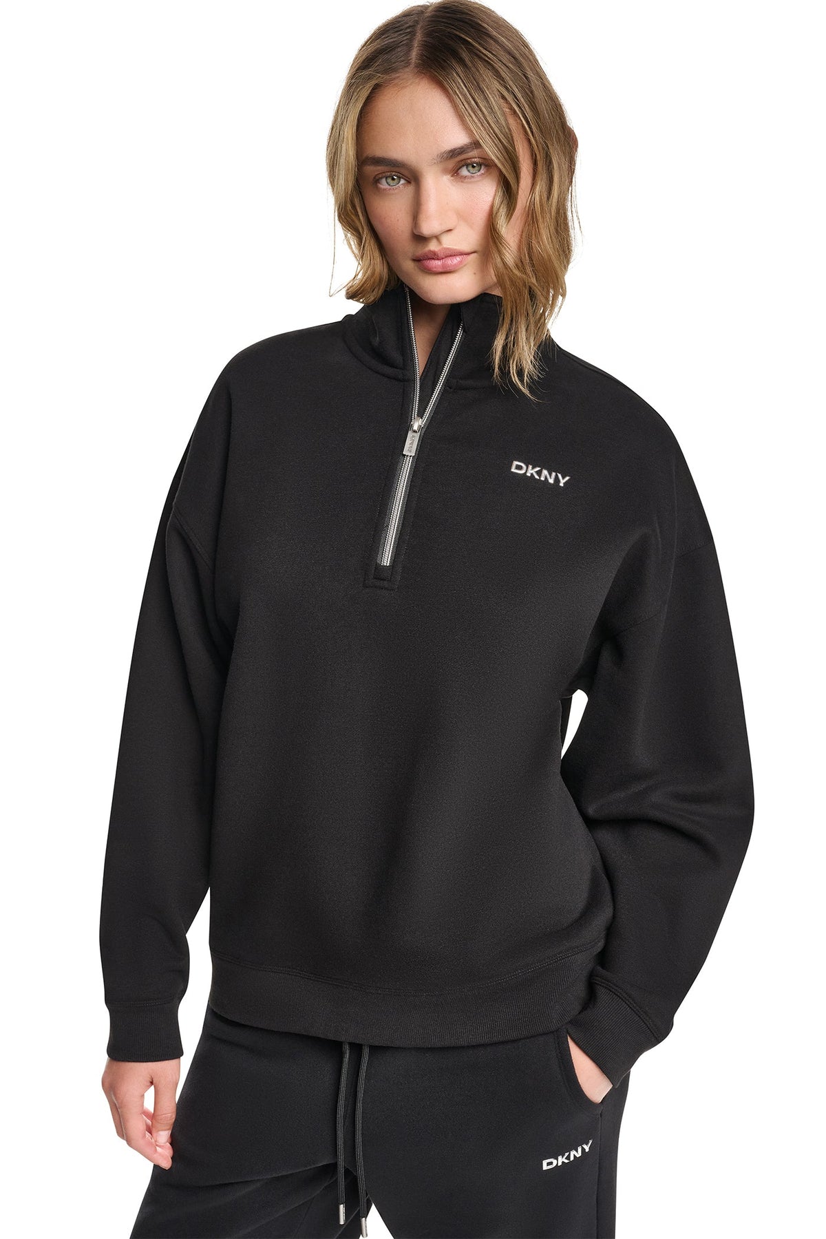 DKNY METALLIC BUBBLE 1/4 ZIP PULLOVER