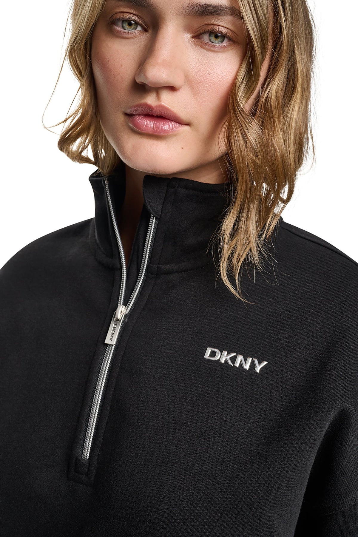 DKNY METALLIC BUBBLE 1/4 ZIP PULLOVER