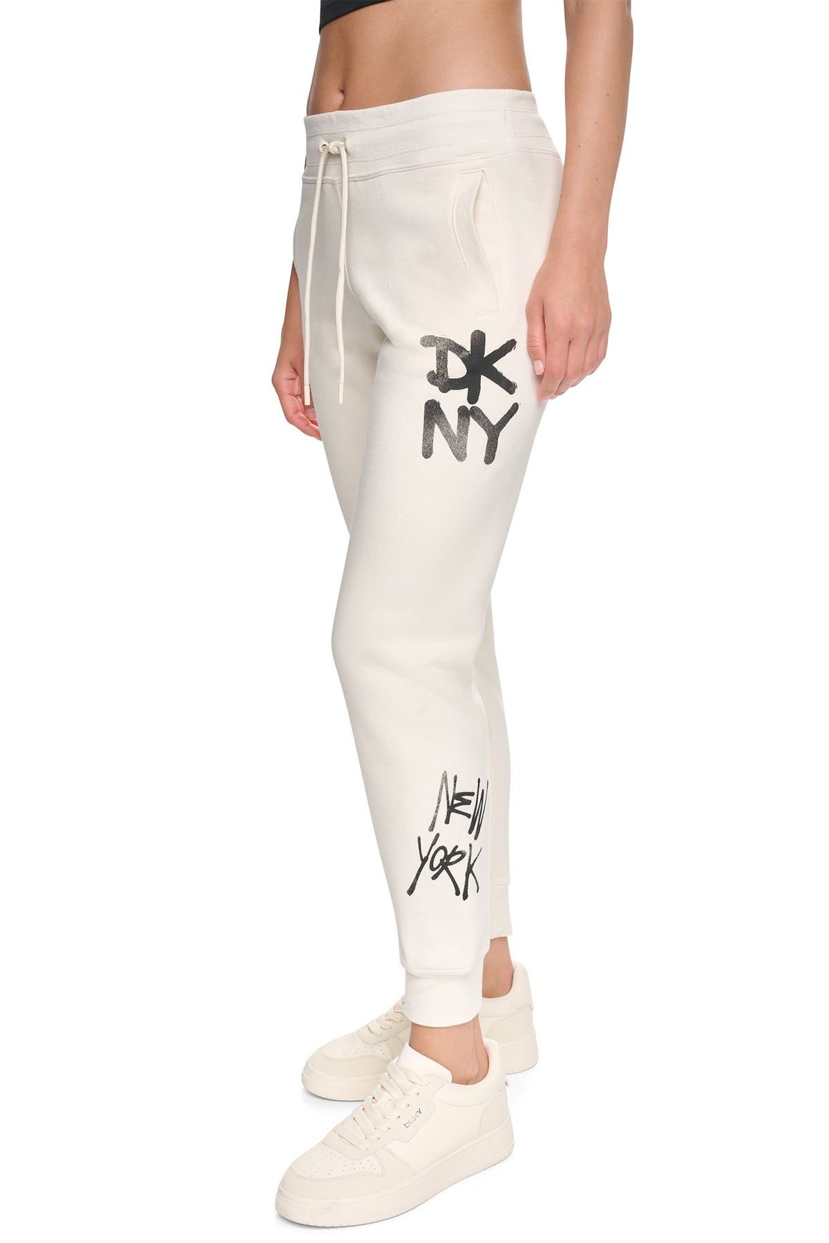 DKNY MID-RISE GRAFFITI RHINESTONE LOGO JOGGER