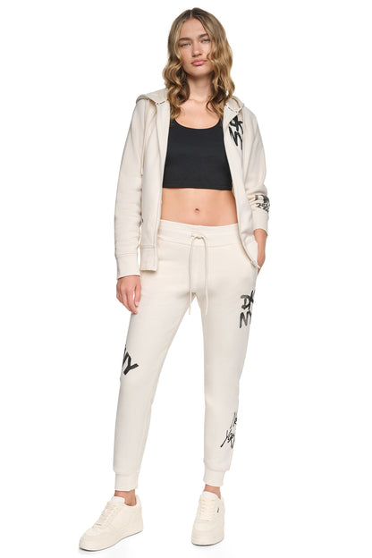DKNY MID-RISE GRAFFITI RHINESTONE LOGO JOGGER