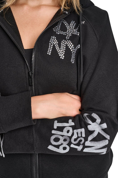 DKNY GRAFFITI RHINESTONE FULL-ZIP HOODIE
