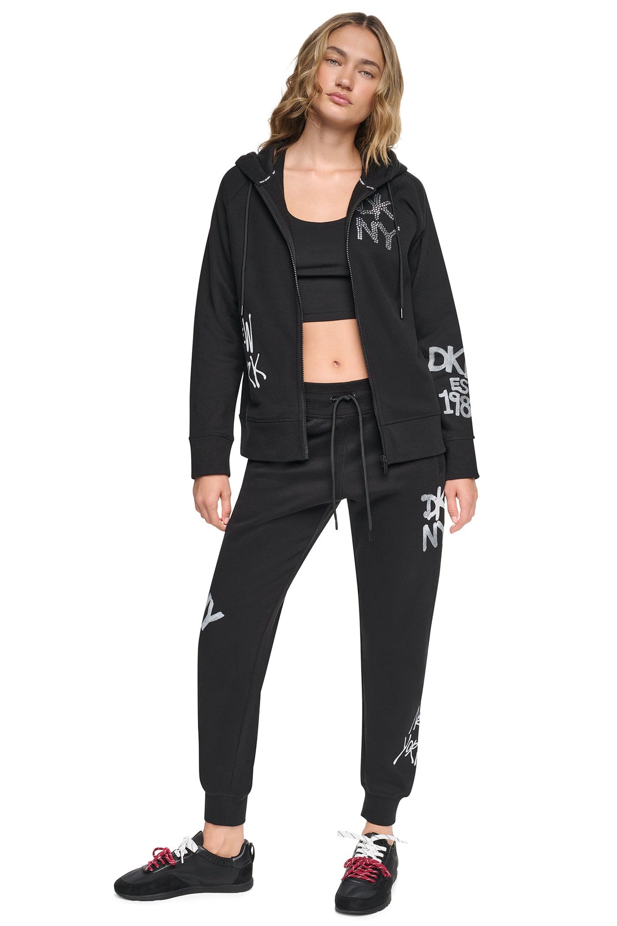 DKNY GRAFFITI RHINESTONE FULL-ZIP HOODIE