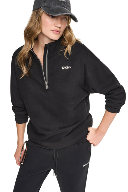 DKNY METALLIC BUBBLE 1/4 ZIP PULLOVER