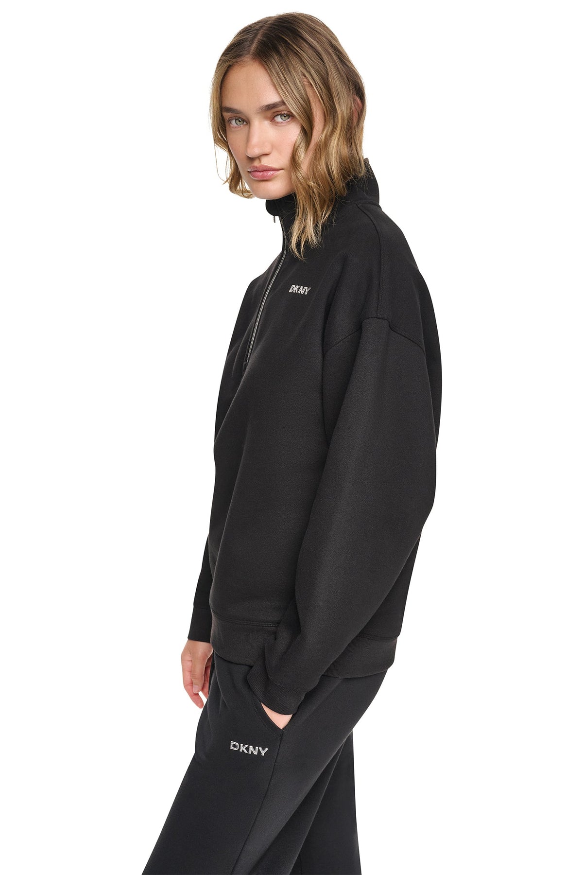 DKNY METALLIC BUBBLE 1/4 ZIP PULLOVER
