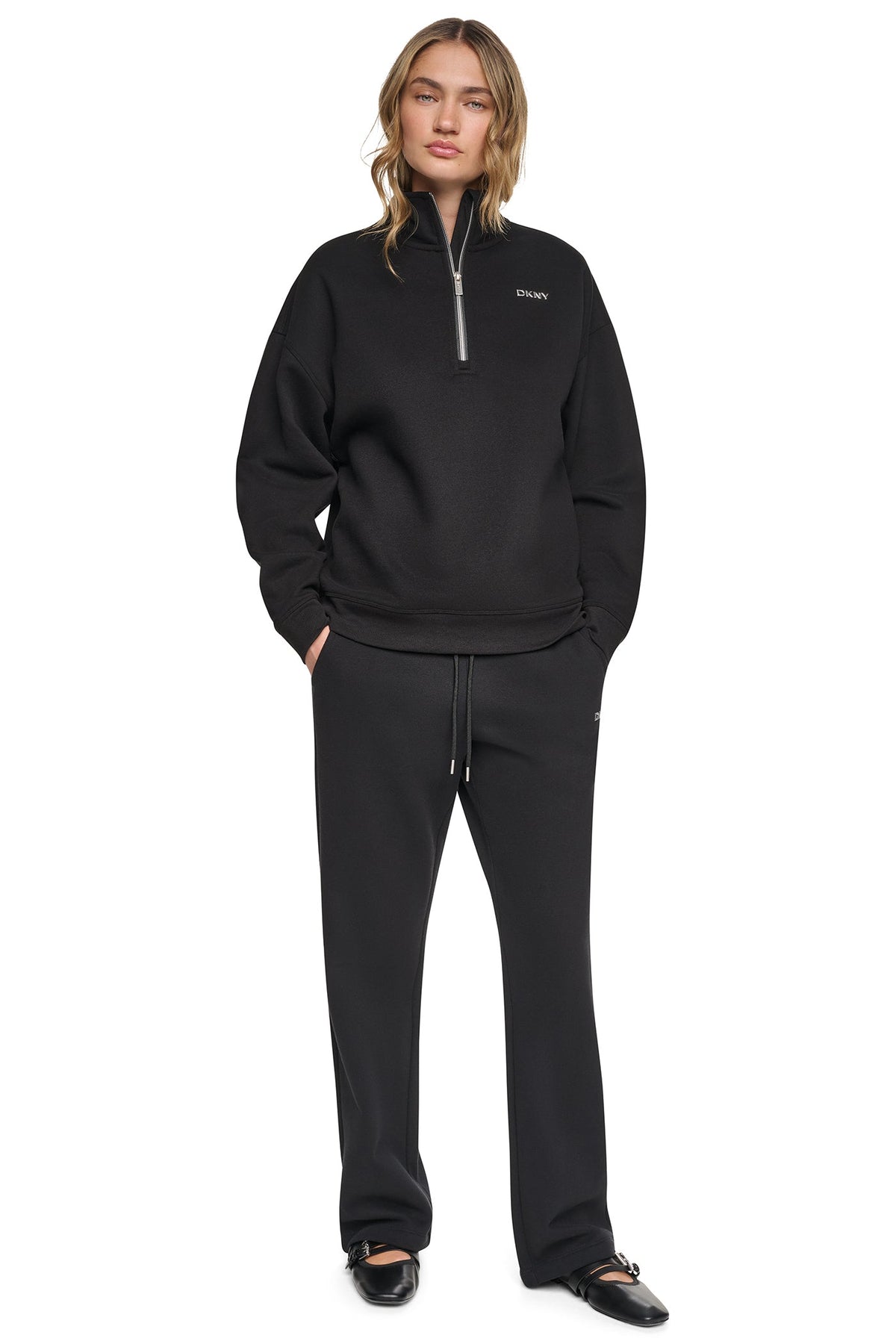 DKNY METALLIC BUBBLE 1/4 ZIP PULLOVER