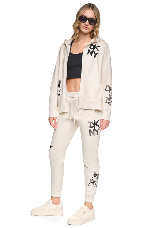 DKNY MID-RISE GRAFFITI RHINESTONE LOGO JOGGER