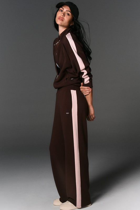 DKNY HIGH-RISE SIDE STRIPE WIDE-LEG PANT