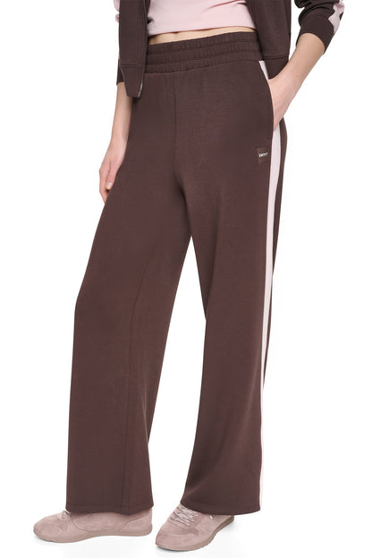 DKNY HIGH-RISE SIDE STRIPE WIDE-LEG PANT