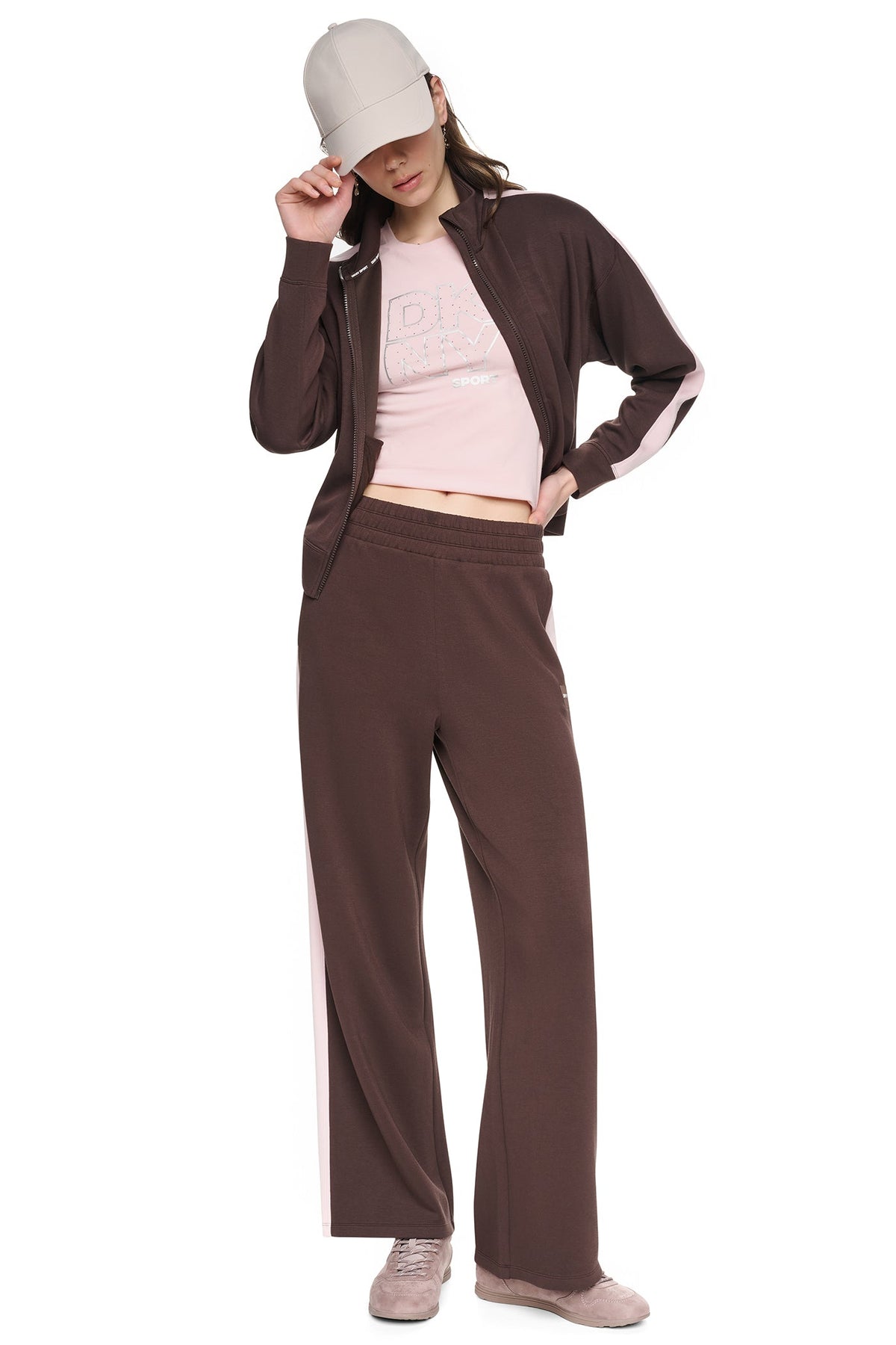 DKNY HIGH-RISE SIDE STRIPE WIDE-LEG PANT
