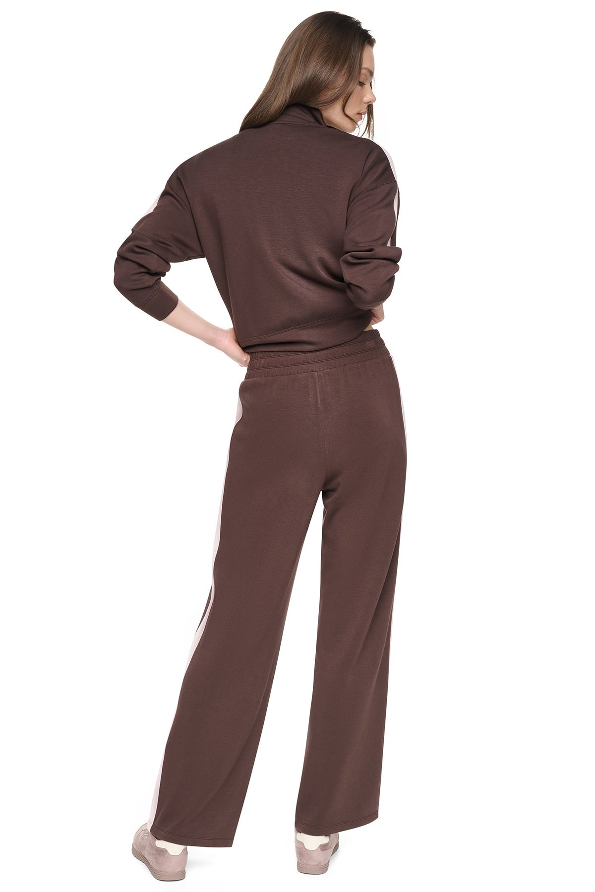 DKNY HIGH-RISE SIDE STRIPE WIDE-LEG PANT
