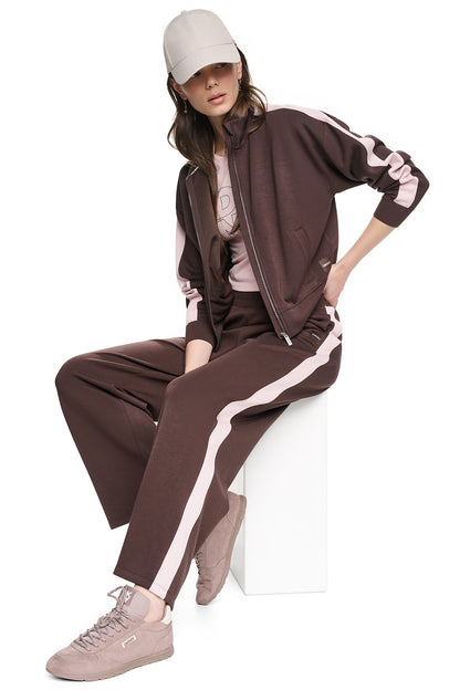 DKNY HIGH-RISE SIDE STRIPE WIDE-LEG PANT