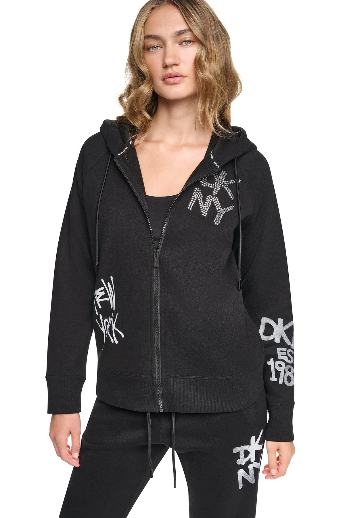 DKNY GRAFFITI RHINESTONE FULL-ZIP HOODIE