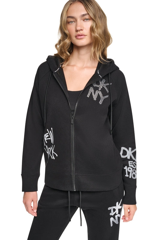 DKNY GRAFFITI RHINESTONE FULL-ZIP HOODIE