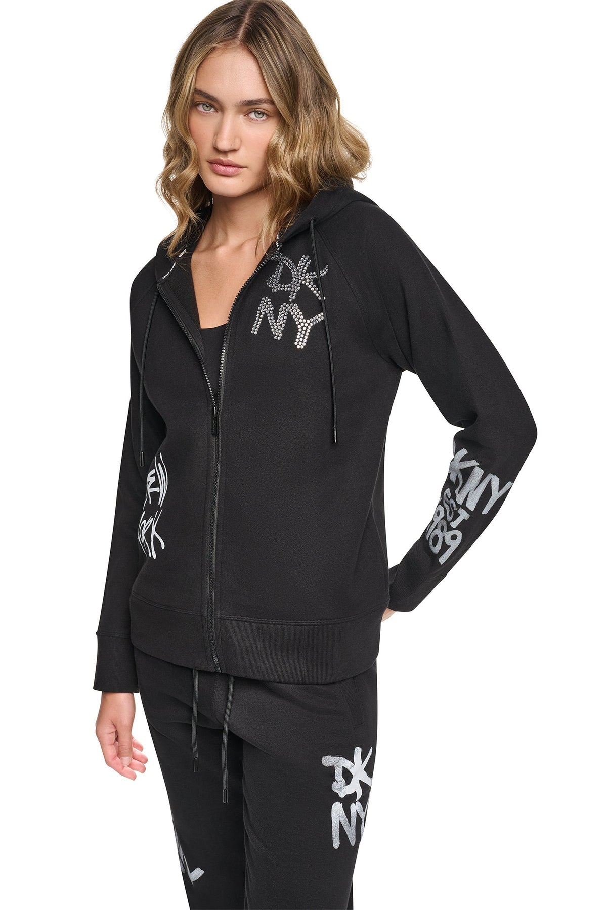 DKNY GRAFFITI RHINESTONE FULL-ZIP HOODIE