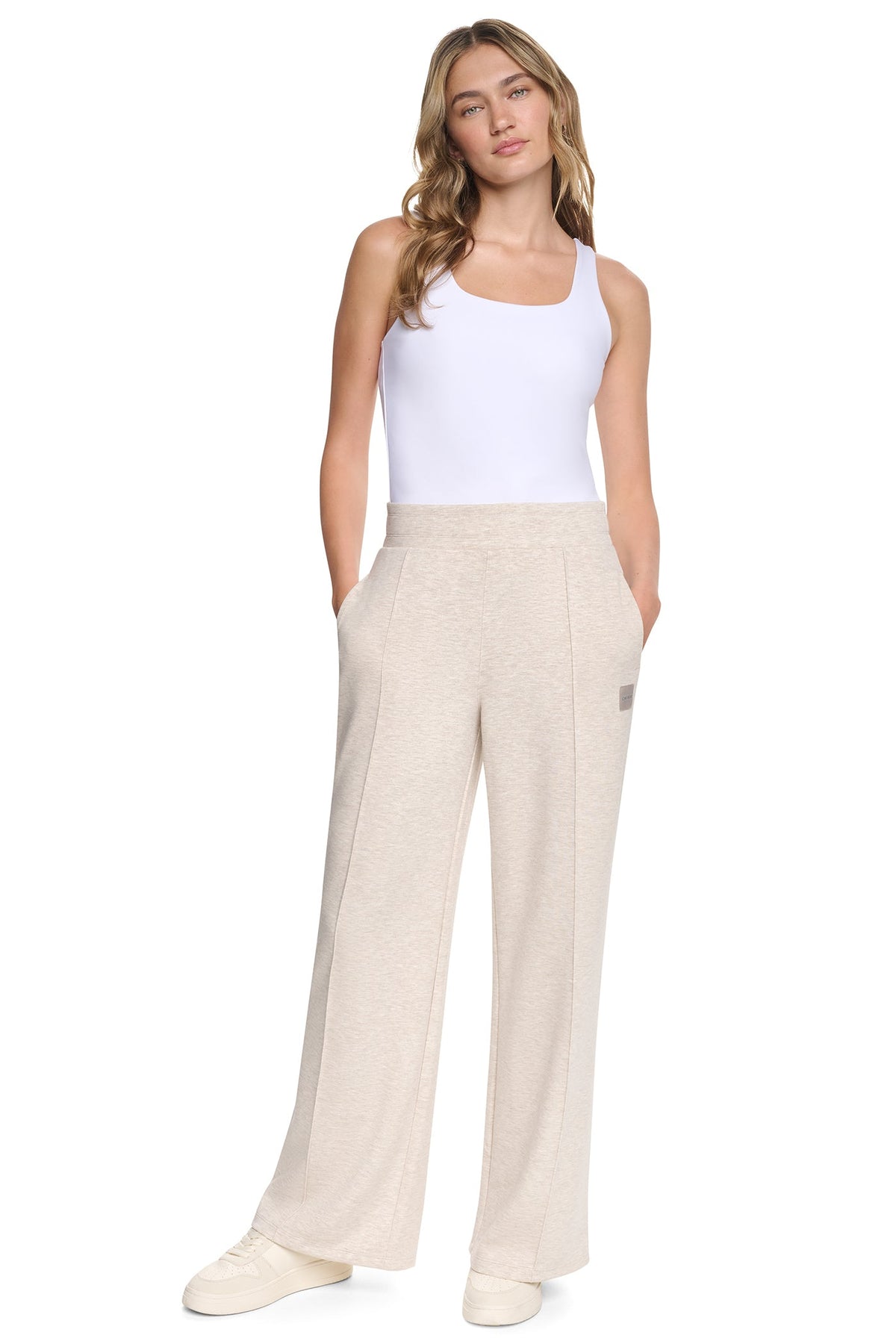 DKNY HIGH-RISE PINTUCKED WIDE-LEG PANT