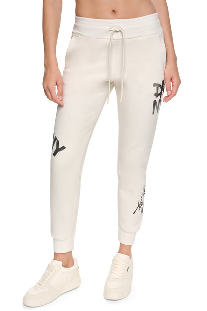 DKNY MID-RISE GRAFFITI RHINESTONE LOGO JOGGER