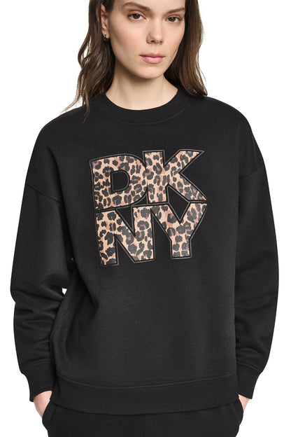 DKNY ANIMAL PRINT LOGO SWEATSHIRT