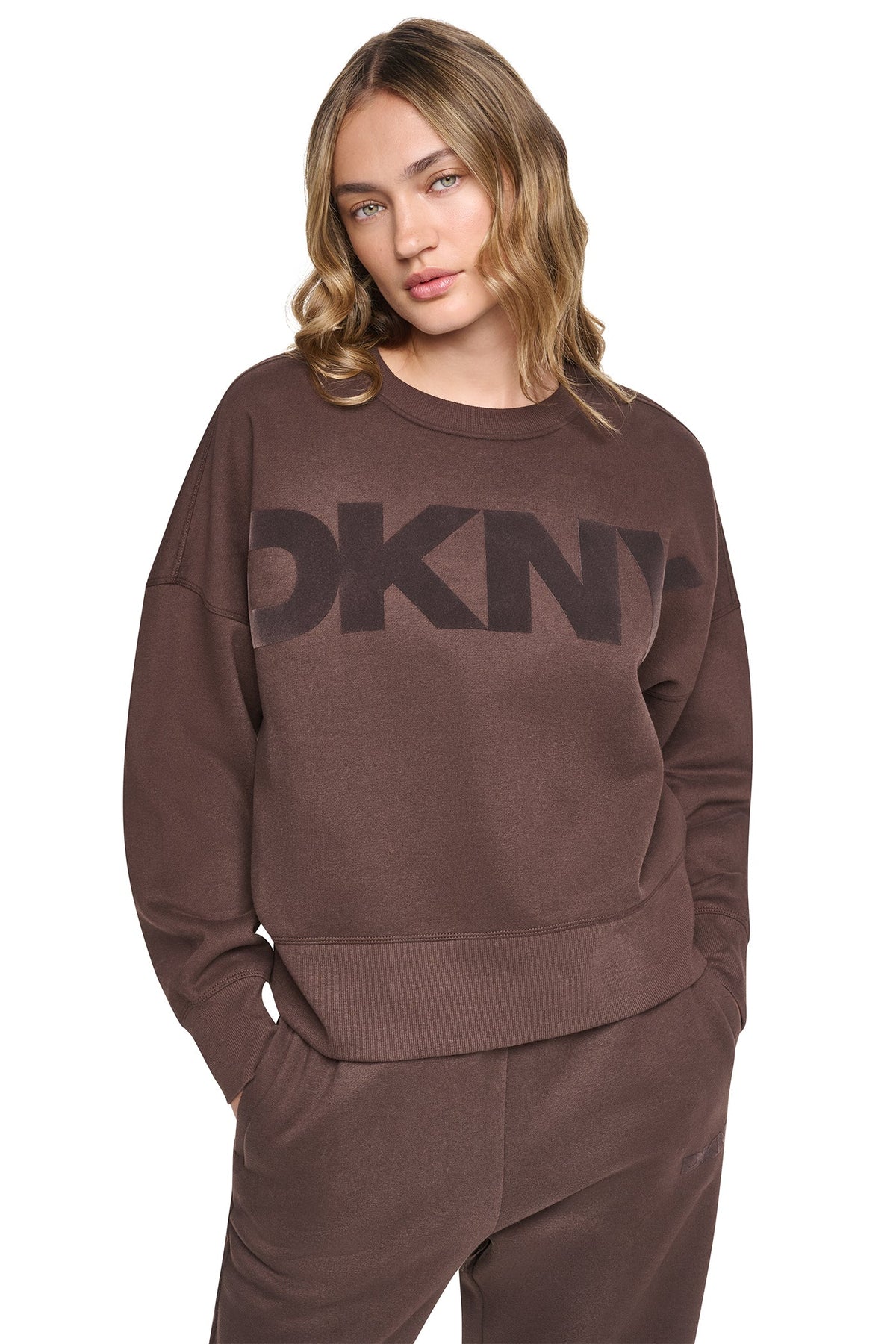 DKNY FLOCKED VARSITY LOGO SWEATSHIRT