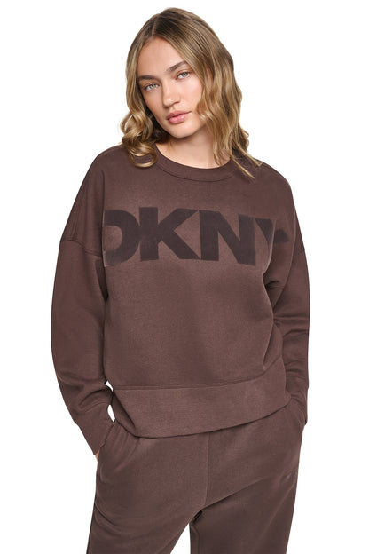 DKNY FLOCKED VARSITY LOGO SWEATSHIRT