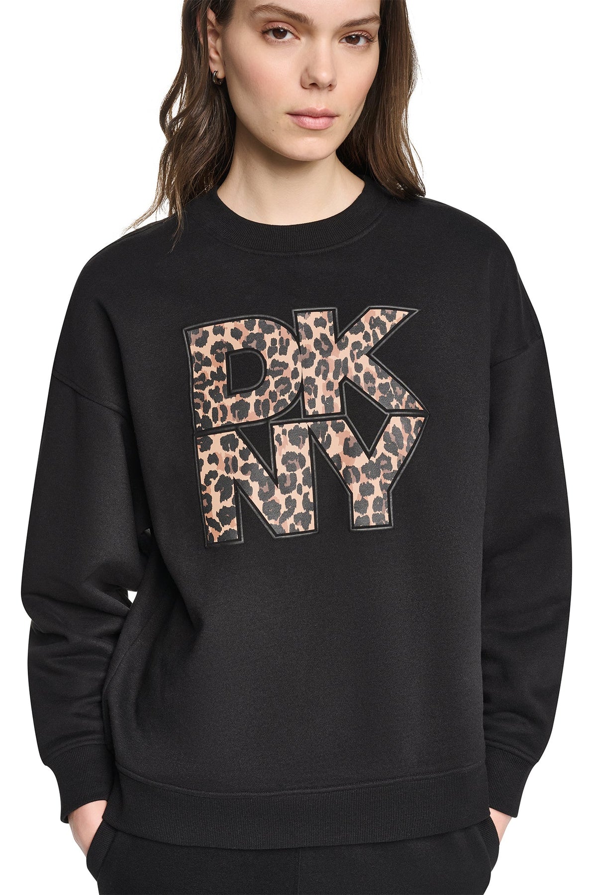 DKNY ANIMAL PRINT LOGO SWEATSHIRT