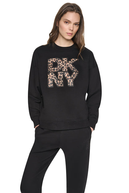 DKNY ANIMAL PRINT LOGO SWEATSHIRT