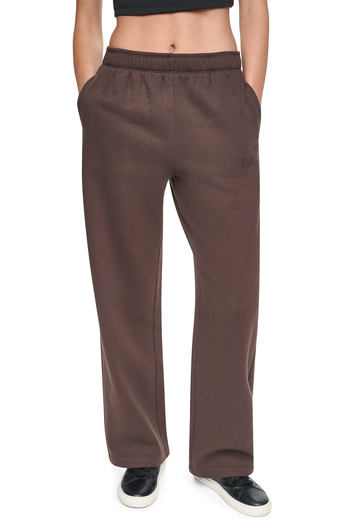 DKNY HIGH RISE FLOCKED LOGO RELAXED PANT
