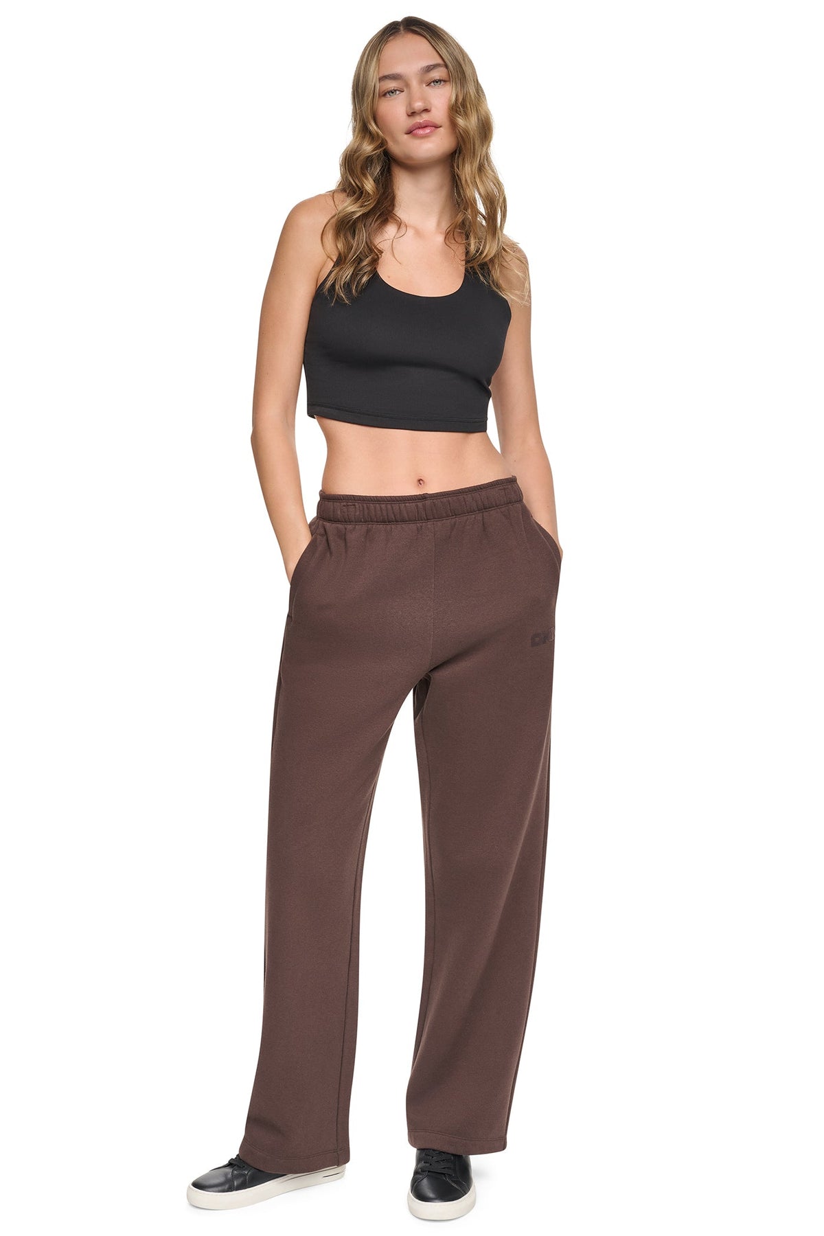 DKNY HIGH RISE FLOCKED LOGO RELAXED PANT