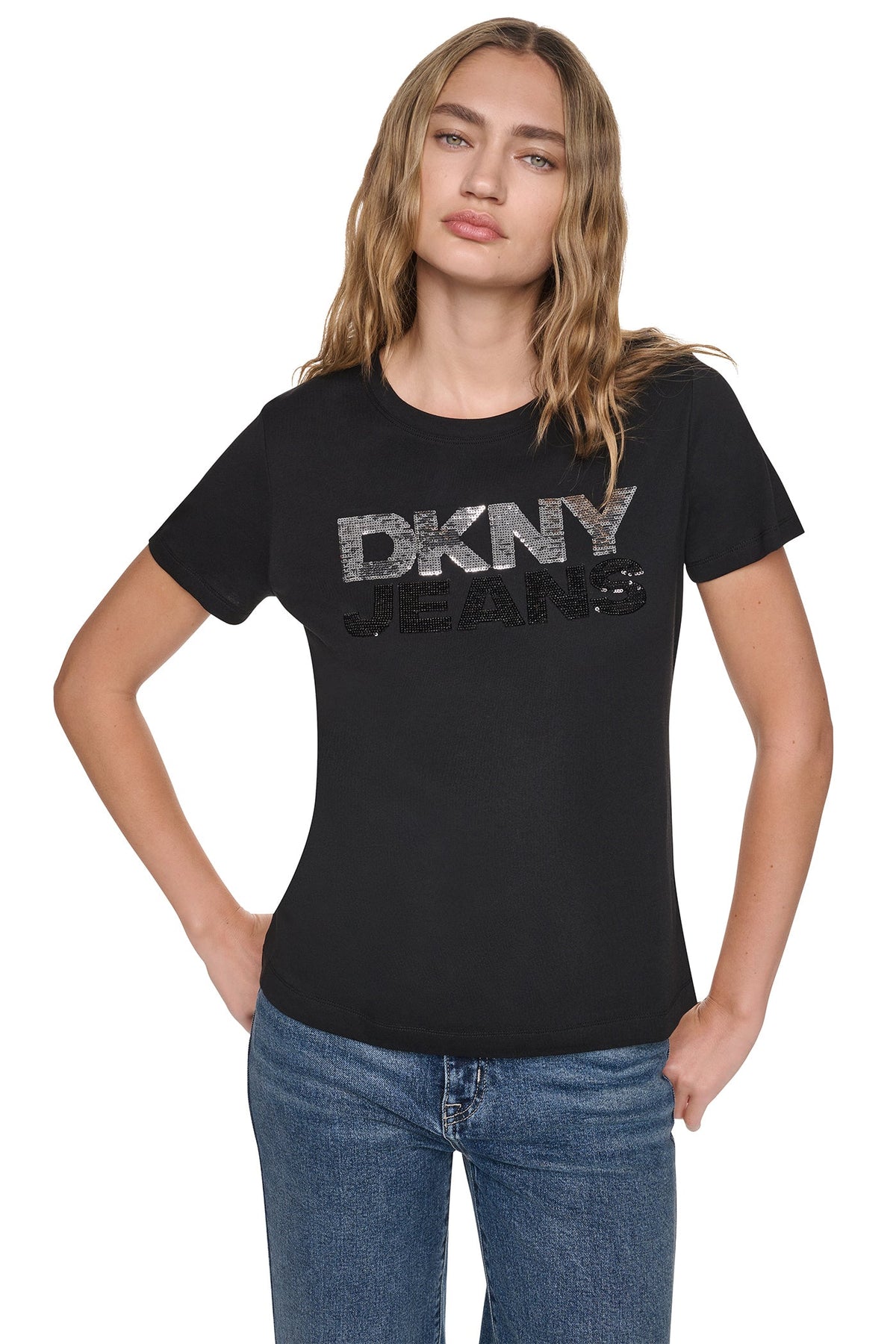 DKNY SEQUIN STACKED LOGO TEE
