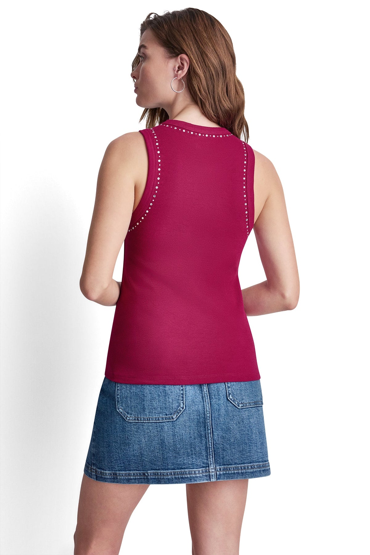 DKNY RHINESTONES AND DOME STUDS RIB TANK