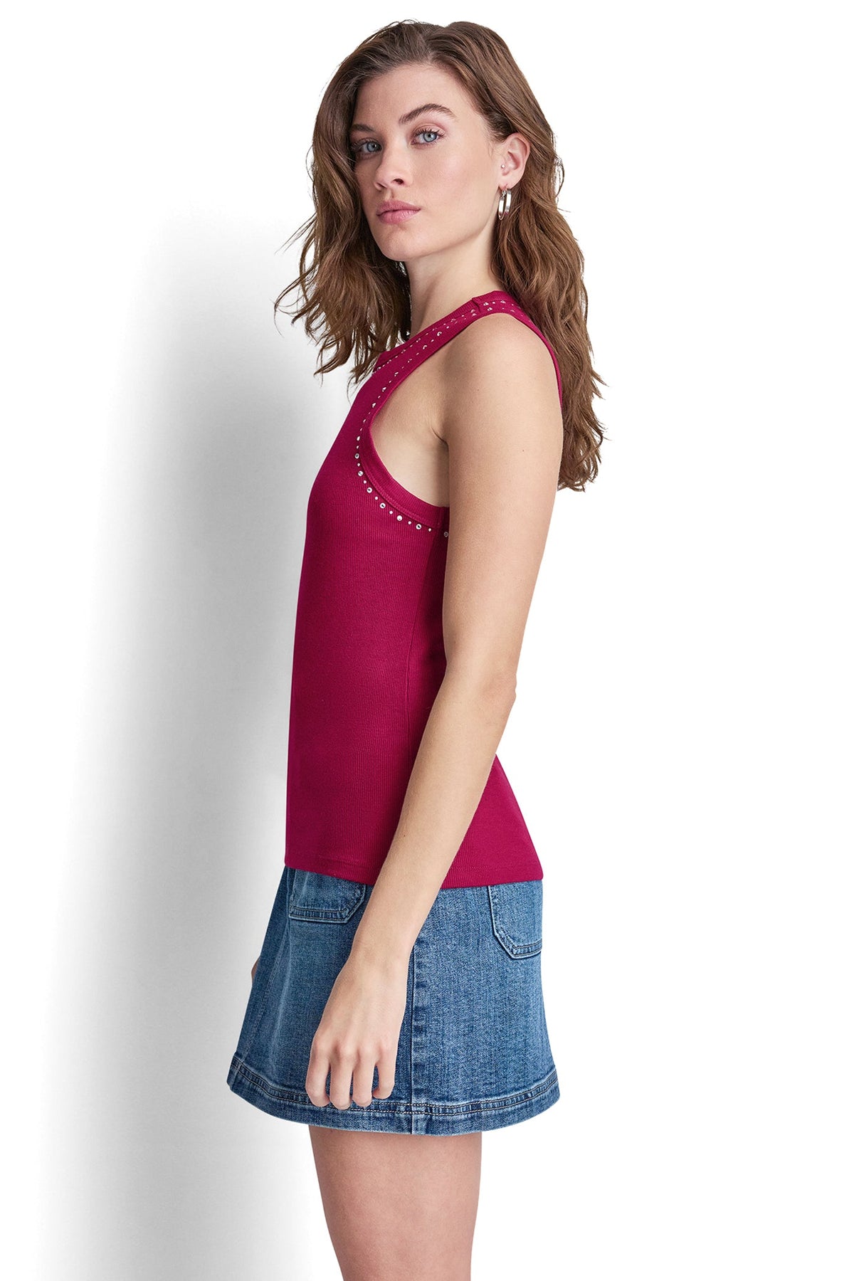 DKNY RHINESTONES AND DOME STUDS RIB TANK