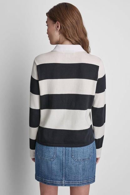 DKNY LONG SLEEVE STRIPE POLO