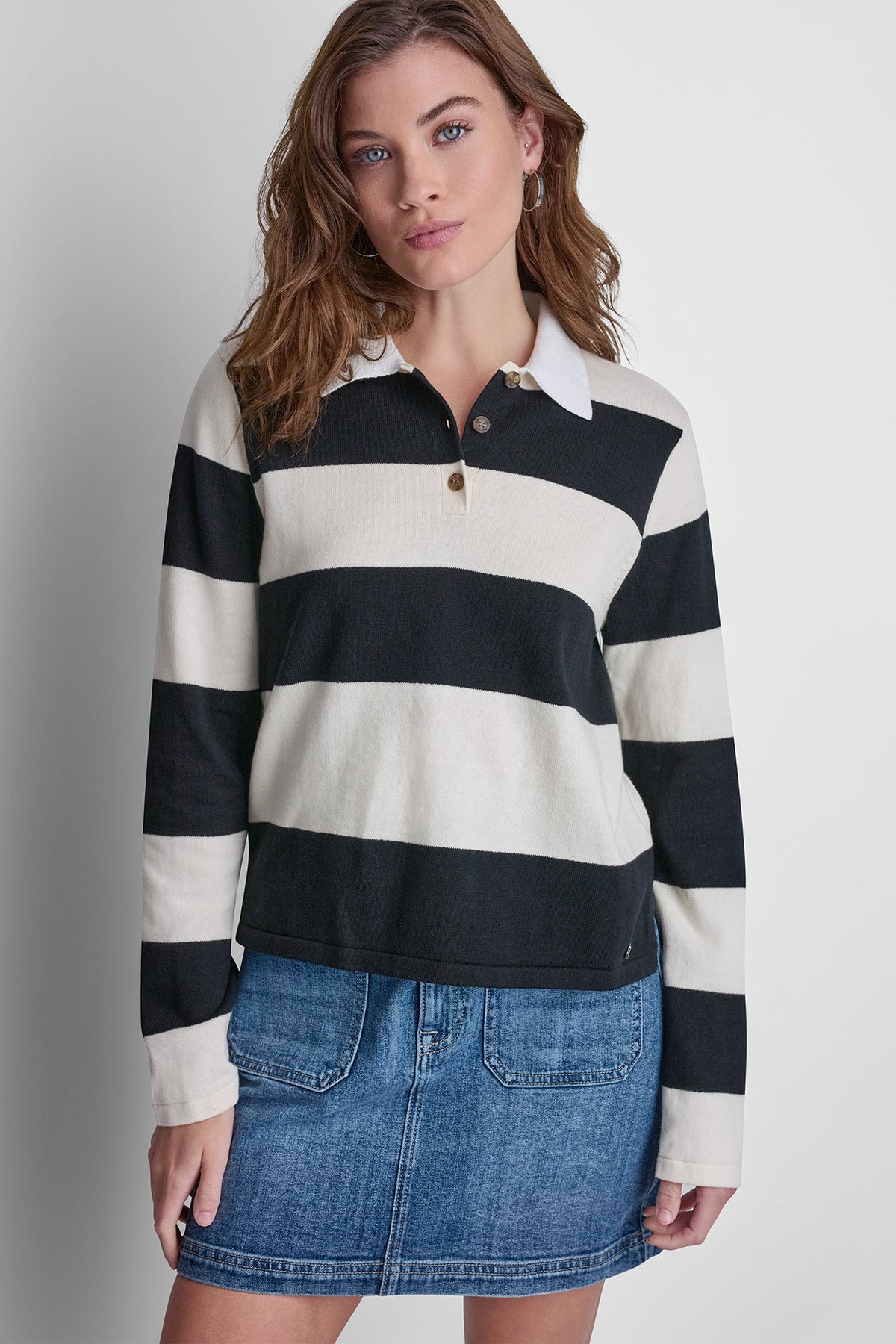 DKNY LONG SLEEVE STRIPE POLO