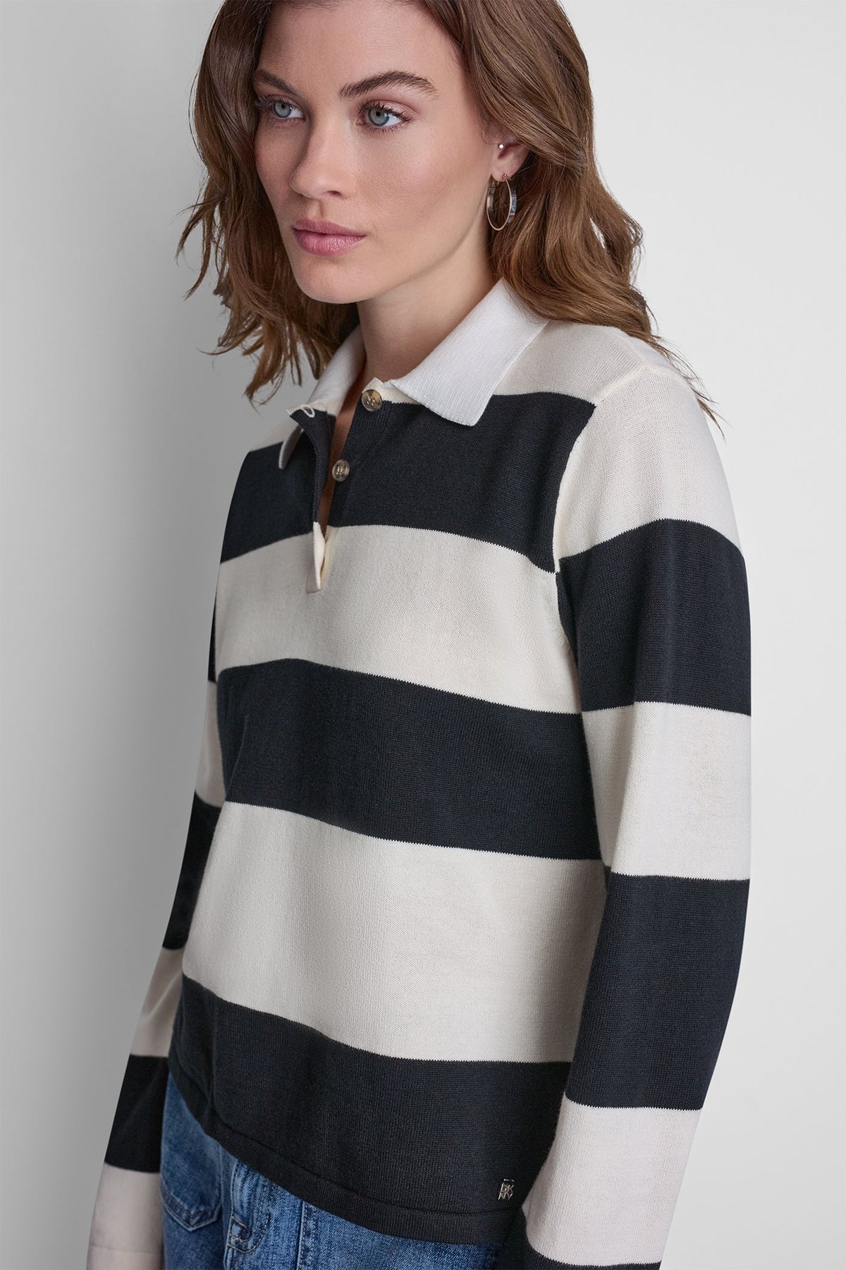 DKNY LONG SLEEVE STRIPE POLO