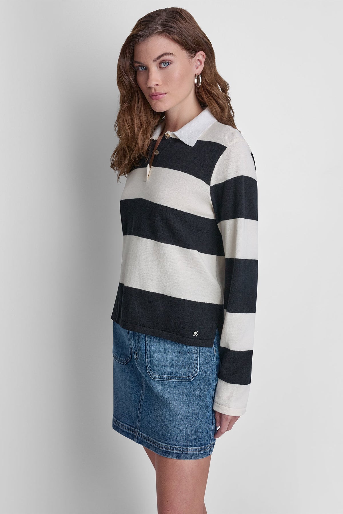 DKNY LONG SLEEVE STRIPE POLO