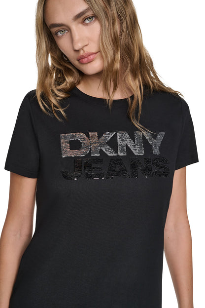 DKNY SEQUIN STACKED LOGO TEE