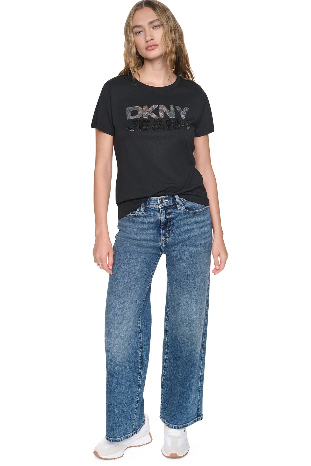 DKNY SEQUIN STACKED LOGO TEE