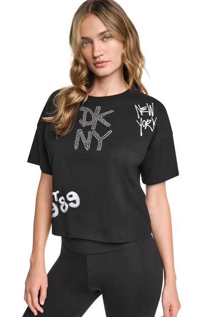 DKNY GRAFFITI RHINESTONE LOGO TEE