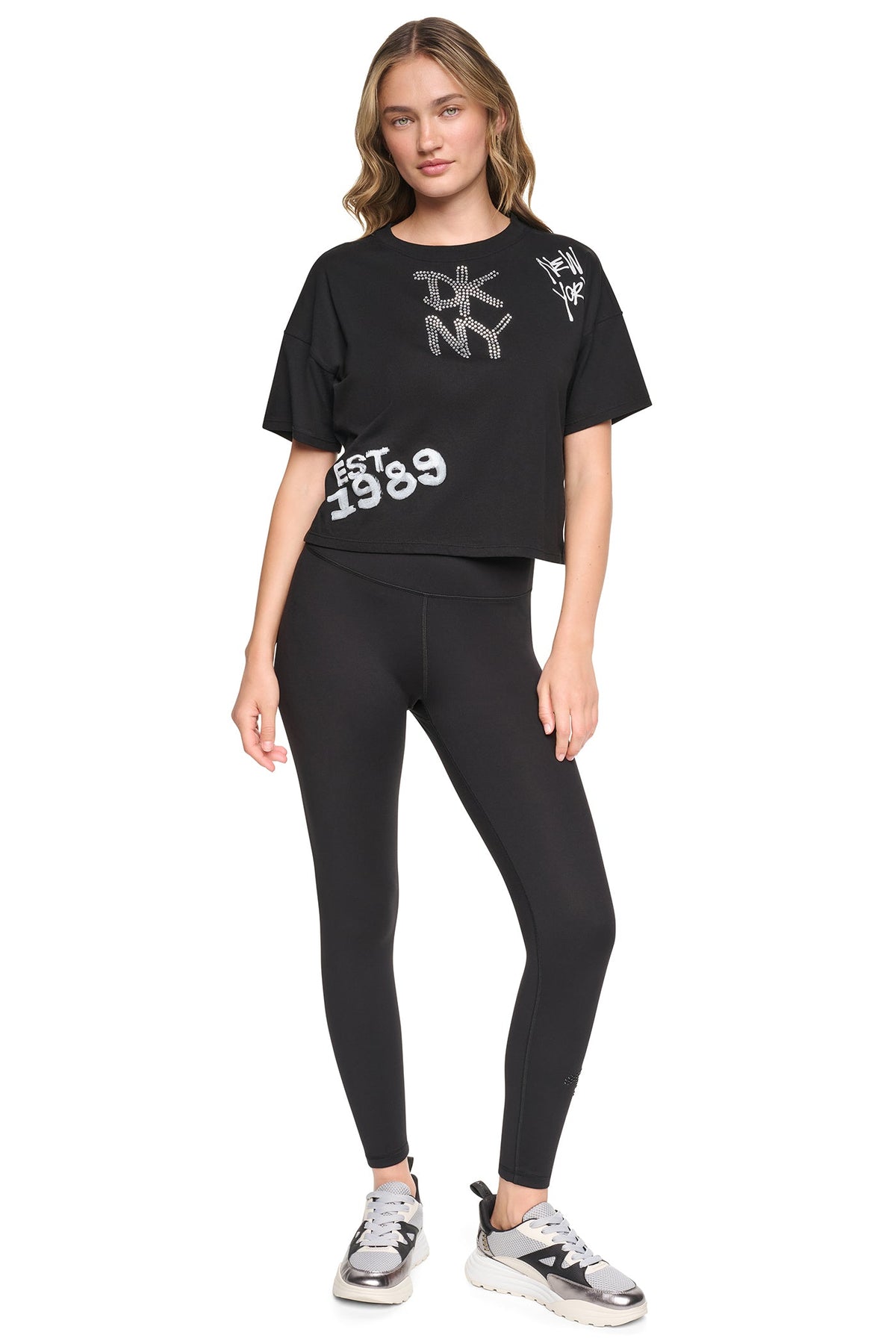 DKNY GRAFFITI RHINESTONE LOGO TEE