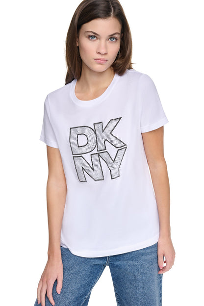 DKNY CRYSTAL DISTRESSED LOGO TEE