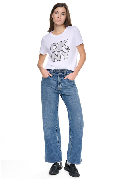 DKNY CRYSTAL DISTRESSED LOGO TEE