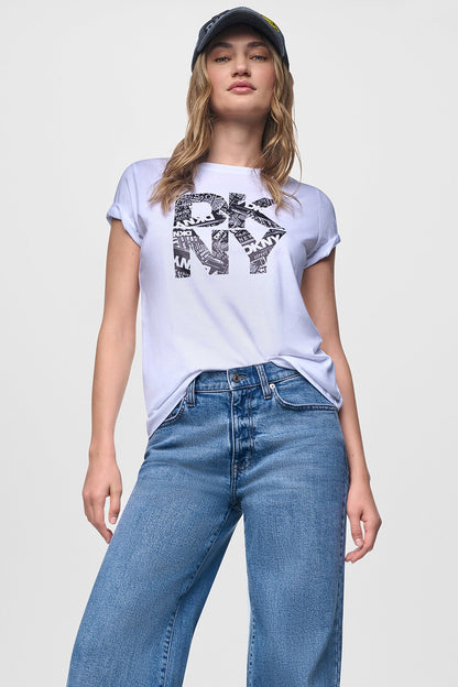 DKNY NEWSPRINT DKNY STACKED LOGO TEE