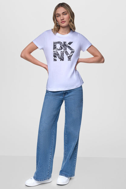 DKNY NEWSPRINT DKNY STACKED LOGO TEE